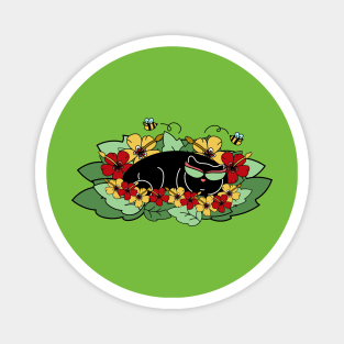 Spring Cat in Leaves and Flowers with Bees Magnet